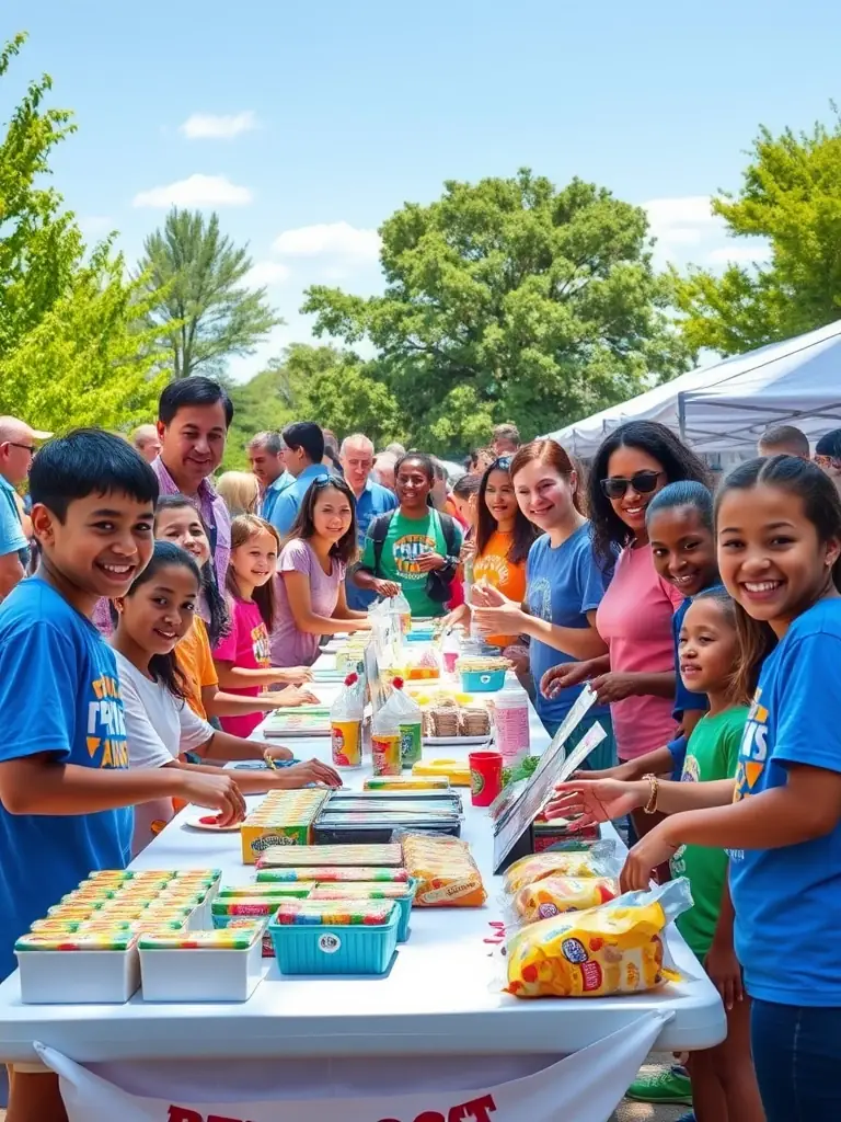 A lively photo of club members engaged in their activity, with PENGBOOST products being sold at a club event, highlighting fundraising in action.