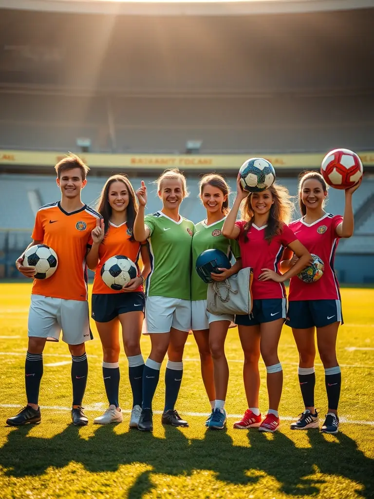 A dynamic image of sports team members proudly displaying their new sports equipment, purchased with funds raised through PENGBOOST.