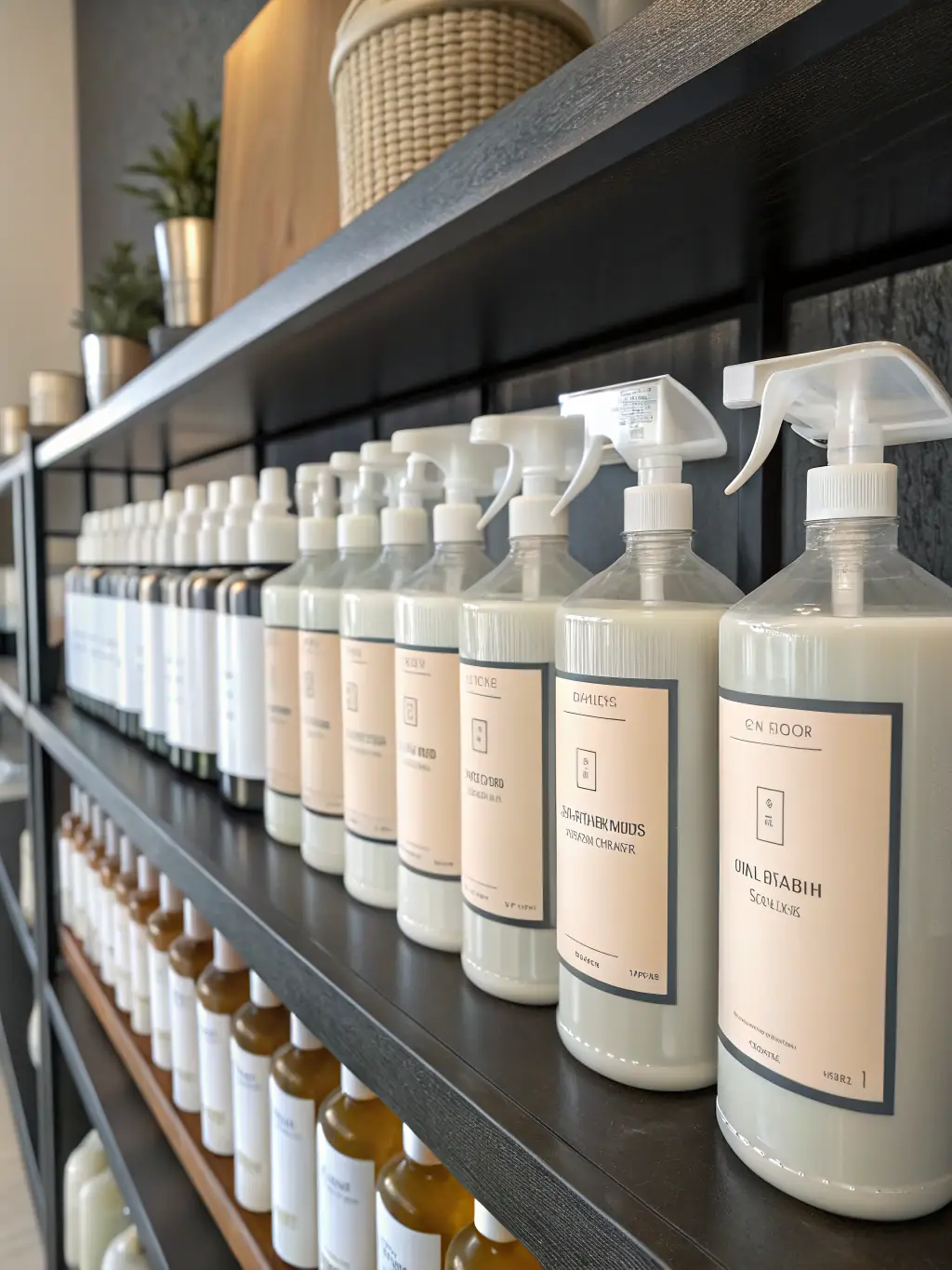 A vibrant image showcasing a selection of eco-friendly cleaning products, highlighting their sustainable packaging and appealing scents, ready to be offered in a PENGBOOST catalog.